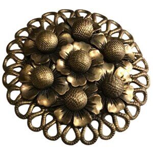 Vintage Floral Sash Brass Brooch 1920s Intricate Flower Design
